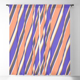 [ Thumbnail: Light Salmon, Dim Grey, Slate Blue, and Beige Colored Lined/Striped Pattern Blackout Curtain ]