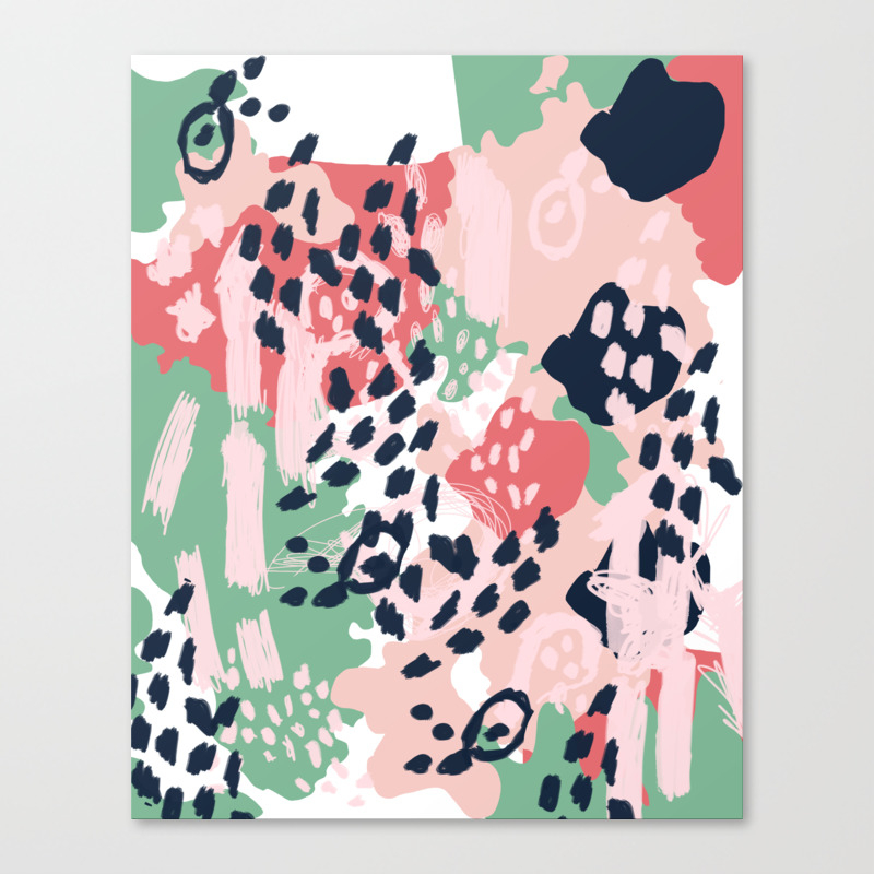 Brooklin Abstract Minimal Pink Coral Navy Painting Home Decor