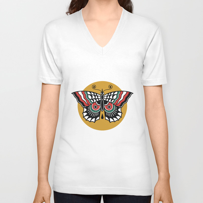 Butterfly Classic Tattoo Flash Unisex V Neck By Derickjames Society6