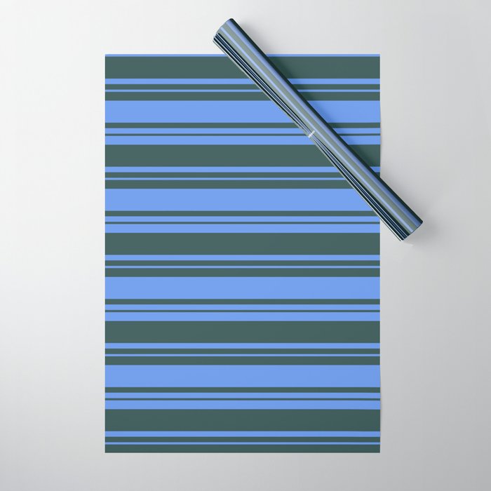 Cornflower Blue and Dark Slate Gray Colored Stripes/Lines Pattern Wrapping Paper