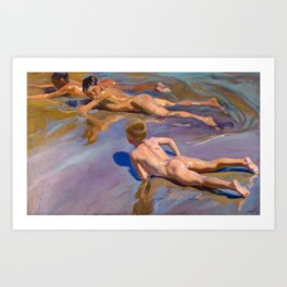 Boys on the Beach, 1910 by Joaquin Sorolla Art Print | Playing, Bare, Painting, Boys, Beach, Beachscene, Bastida, Valenciabeach, Impressionism, Seaside 