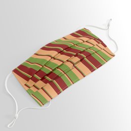[ Thumbnail: Brown, Green & Maroon Colored Striped/Lined Pattern Face Mask ]