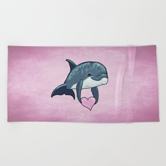Love Ya! ~ Baby Dolphin ~ Pink Beach Towel