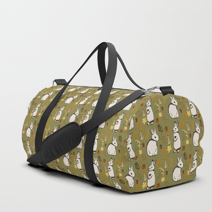 cottage bunnies on green Duffle Bag