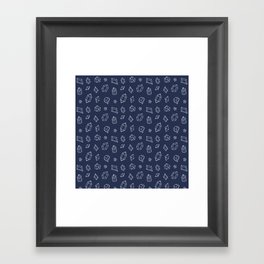 Navy Blue and White Gems Pattern Framed Art Print