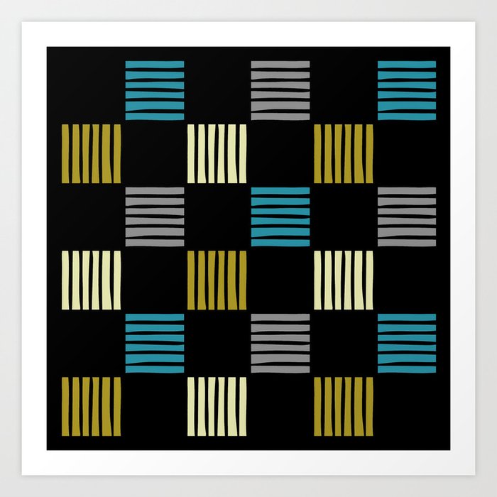 Mid Century Modern Check and Stripes Pattern 522 Art Print