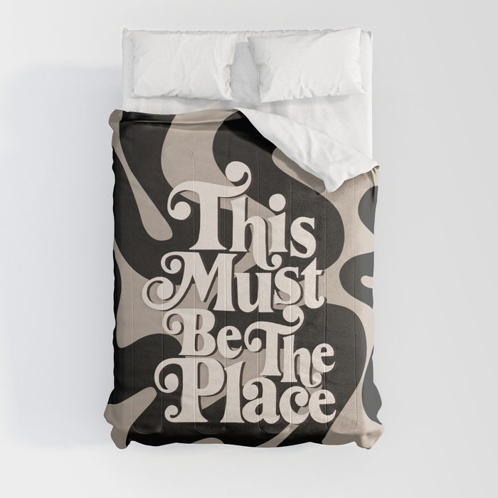 This Must Be The Place - 70s, Vintage, Retro, Abstract Pattern (Black & Beige) Comforter