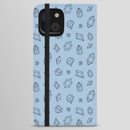Pale Blue and Black Gems Pattern iPhone Wallet Case