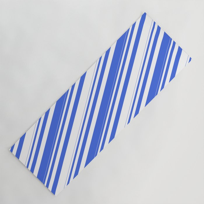 Royal Blue and White Colored Stripes/Lines Pattern Yoga Mat