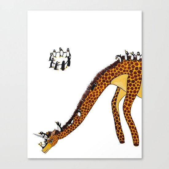 Penguins on a Giraffe Slide Canvas Print
