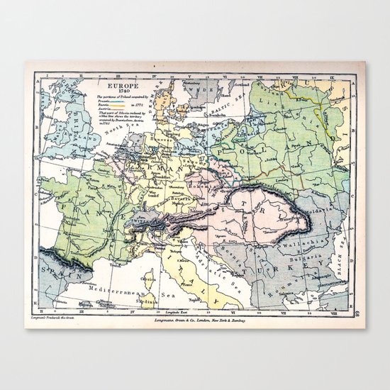 Europe in 1740 - Vintage Map Collection Canvas Print
