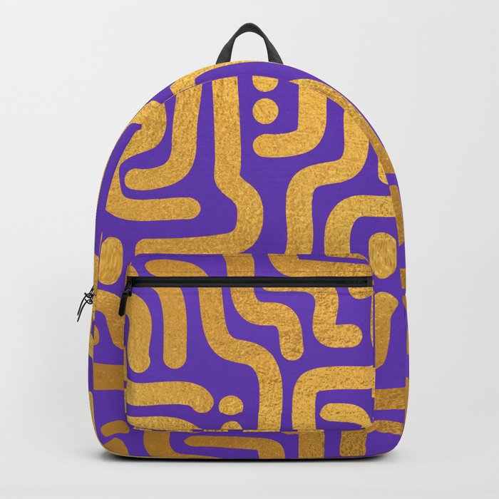 Deep Purple Gold colored abstract lines pattern Backpack