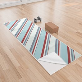 [ Thumbnail: Light Slate Gray, Mint Cream, Brown & Powder Blue Colored Lined/Striped Pattern Yoga Towel ]