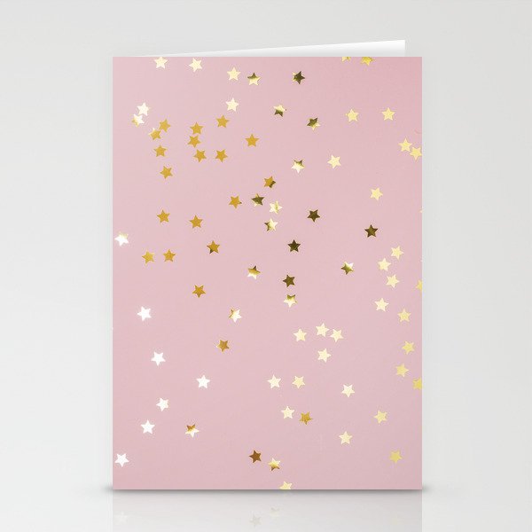 Pink and Gold Stars Stationery Cards