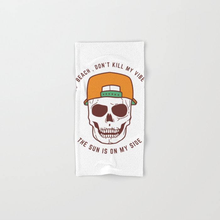 Cool Skull With Orange CAP - Quote Beach Vibes Sun  Hand & Bath Towel