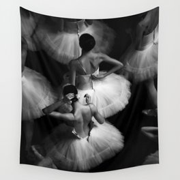 Ballerinas getting ready for the big performance black and white photograph - photographs Wall Tapestry