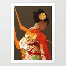 Polygonal kimono girl Art Print