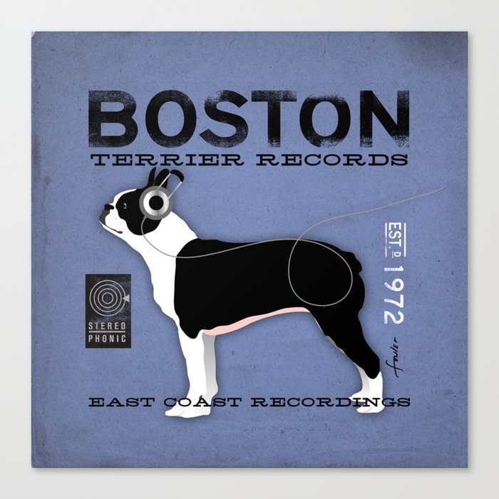 Boston Terrier dog records black and white album music record art Canvas Print