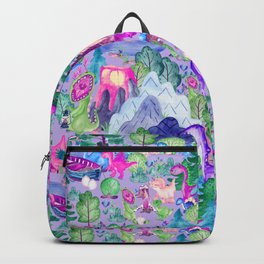 Watercolor Dinosaur Camping Kids Pink Purple Backpack