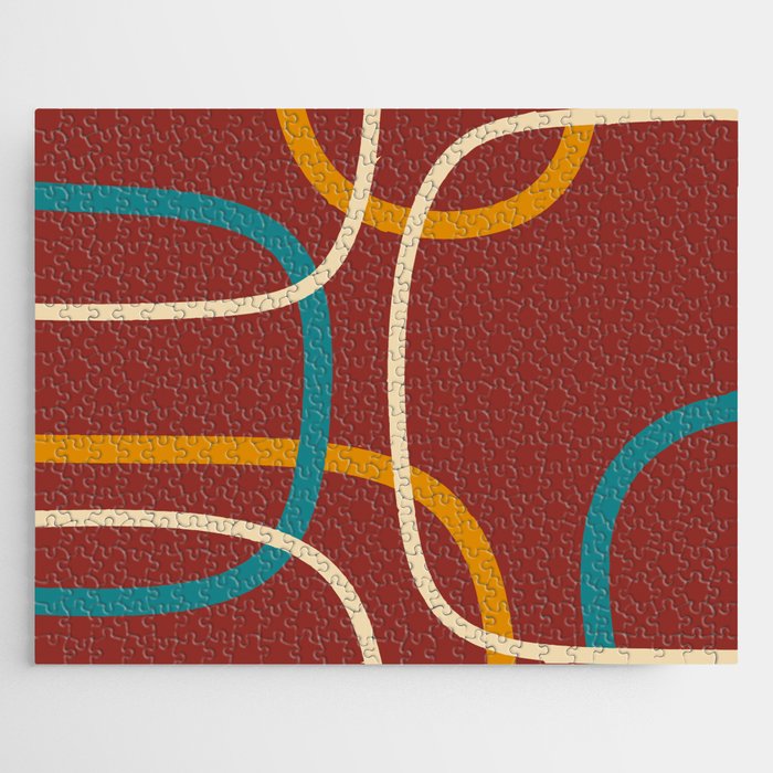 Abstract red mid century shapes Jigsaw Puzzle