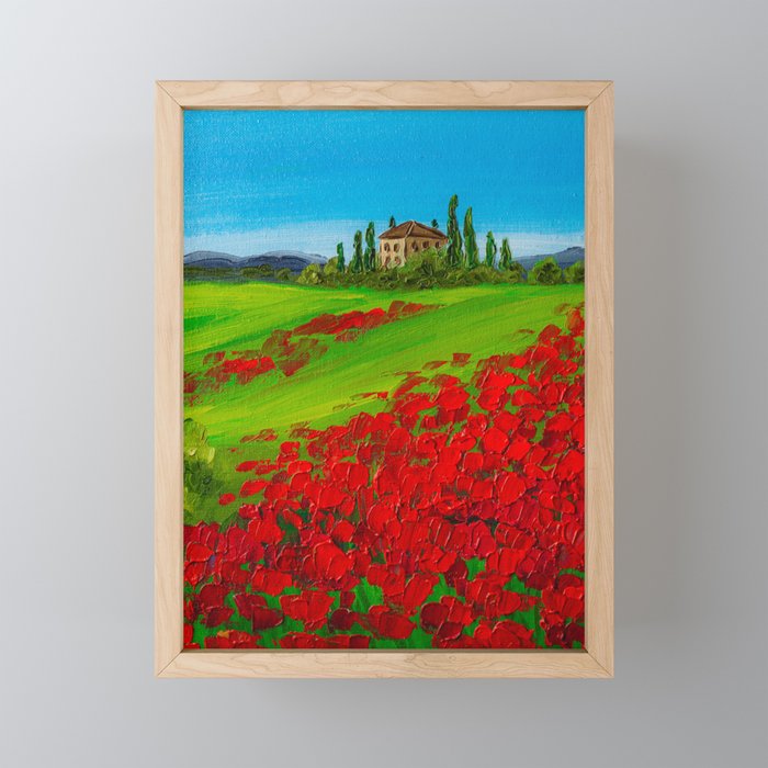 Tuscany red poppy fields Framed Mini Art Print