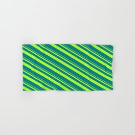 [ Thumbnail: Light Green and Teal Colored Striped Pattern Hand & Bath Towel ]