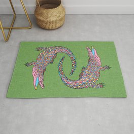 Crocodiles (Textured Green and Pink) Area & Throw Rug