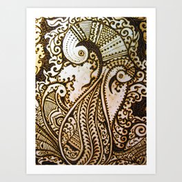 Peacock Passion Detailed In Henna Art Print