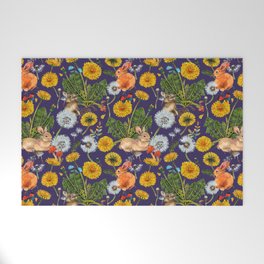 Dandelion Flowers with Rabbits - purple Welcome Mat