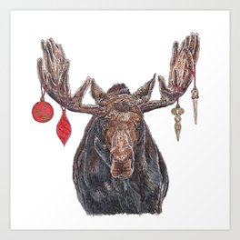 Moose with Baubles Art Print