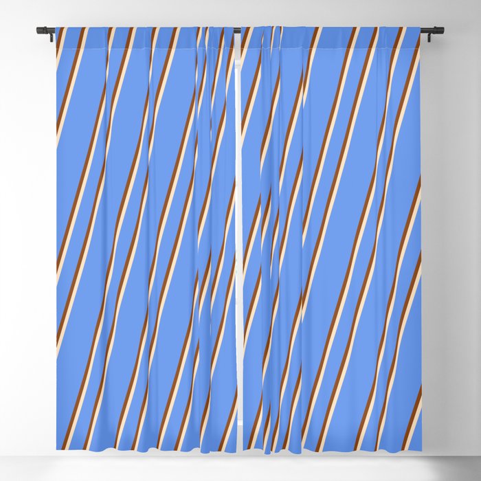 Cornflower Blue, Brown, and Bisque Colored Lines Pattern Blackout Curtain