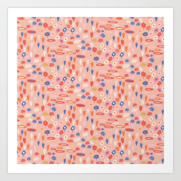 Meadow - Spring Floral Abstract Pattern Pink Art Print