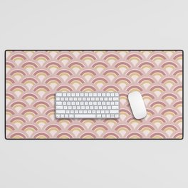 Oil Painted Pastel Rainbows, Cute Japanese Rainbow Wave Pattern in Soft Blush Pink and Golden Colors, Beautiful Texture Desk Mat