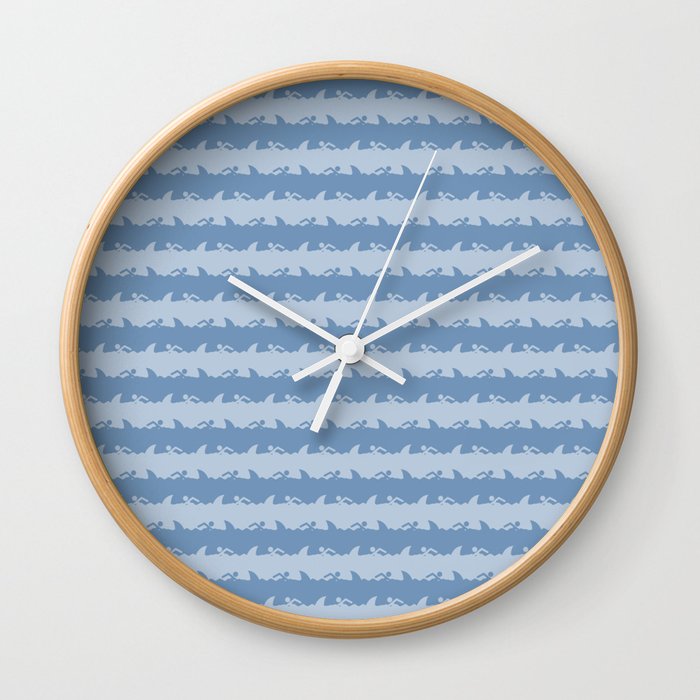 Bondi Beach Blue Grey Shark Attack Beach Stripe Wall Clock