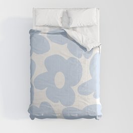 Large Baby Blue Retro Flowers White Background #decor #society6 #buyart Comforter