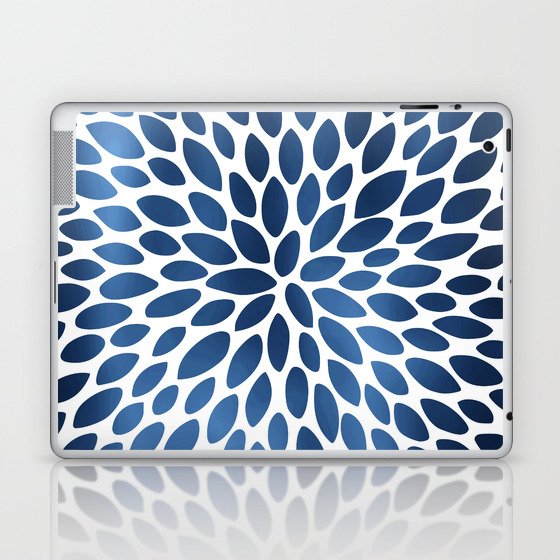 Floral Bloom, Dark Blue on White Laptop & iPad Skin