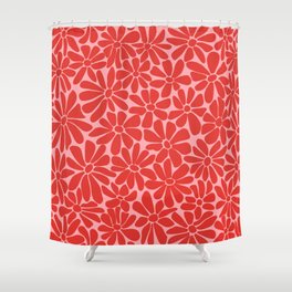 Pink and Red - Retro Floral Art Print Shower Curtain