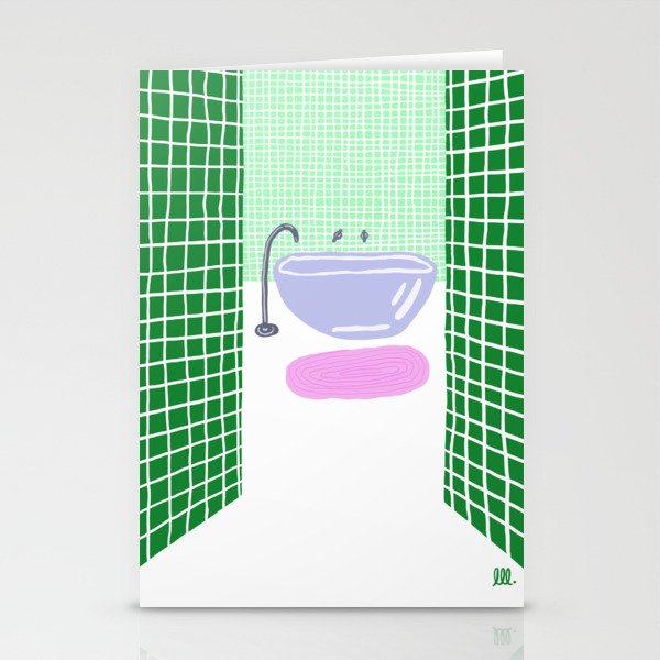 Green bathroom Stationery Cards