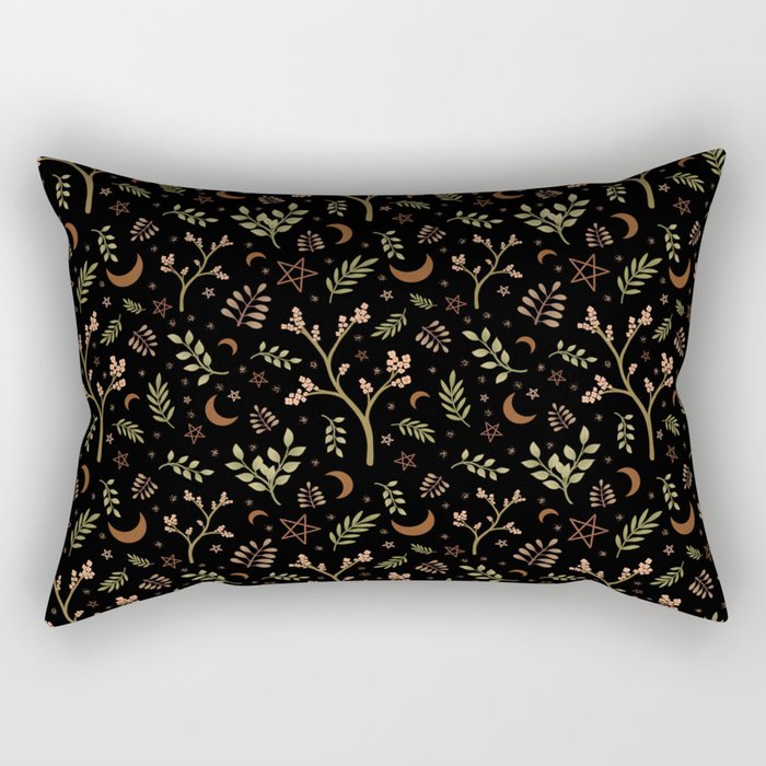 Plant Magick Nature Pattern Black Rectangular Pillow