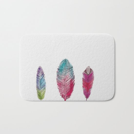 watercolor feathers Bath Mat