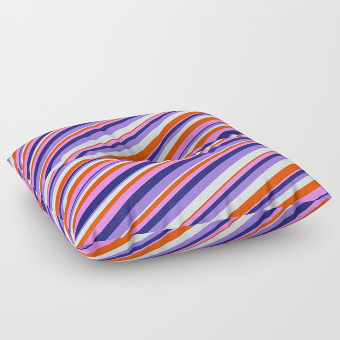 Colorful Red, Violet, Midnight Blue, Purple, and Light Cyan Colored Lined Pattern Floor Pillow
