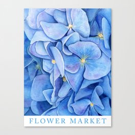 Blue Hydrangea Watercolor - Flower Market Poster Canvas Print
