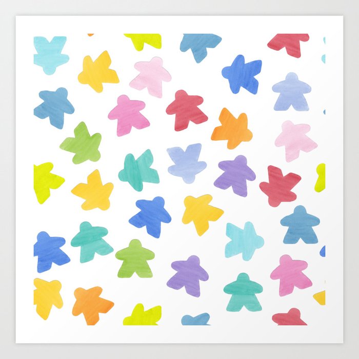 Rainbow Meeple Confetti watercolor board game meeples Art Print