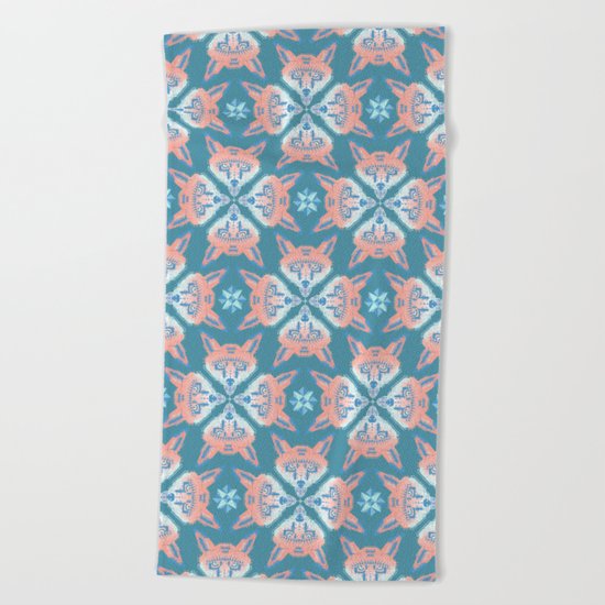 Pastel Fox Pattern Beach Towel
