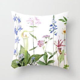 Botanical Garden Flower Wildflower Watercolor Art Throw Pillow