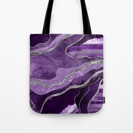 Purple Marble Agate Silver Glitter Glam #1 (Faux Glitter) #decor #art #society6 Tote Bag
