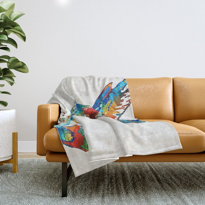 Colorful Hummingbird Art by Sharon Cummings Throw Blanket