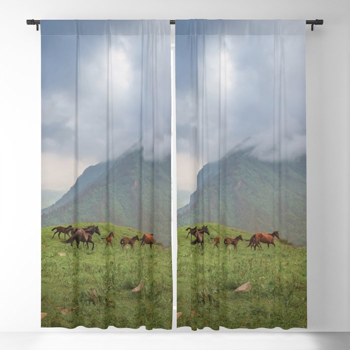 Running horses in the mountains Blackout Curtain