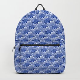 Vintage Japanese Waves, Cobalt Blue and White Backpack