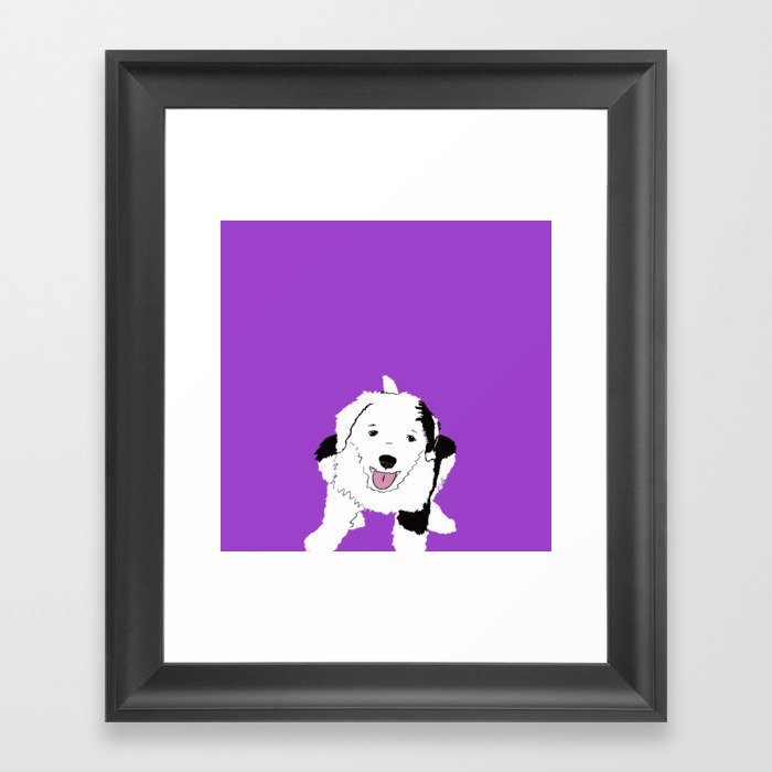 Gypsy The Sheepadoodle Framed Art Print | Drawing, Digital, Sheepadoodle, Poodle, Puppy, Dog, Cute, Purple, Black-and-white, Sheep-dog